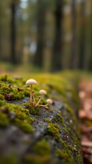 Miniature Fungi in Green Moss