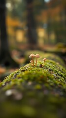 Obraz premium Cluster of Mushrooms on a Log