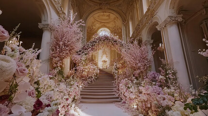 Maternity backdrop, wedding backdrop, photography background with delicate flowers and vintage wall.