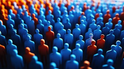 Fototapeta premium A large group of blue and orange people, representing the concept of community or audience for marketing.