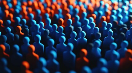 Fototapeta premium A large group of blue and orange people, representing the concept of community or audience for marketing.