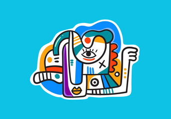 illustration of a contemporary face in pop art and abstract cubism style. 