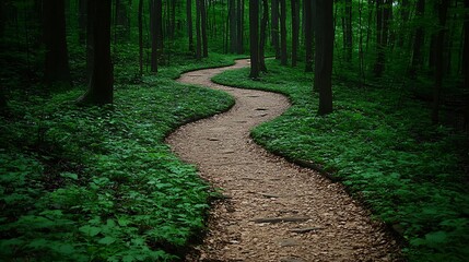 Forest path winding through plants