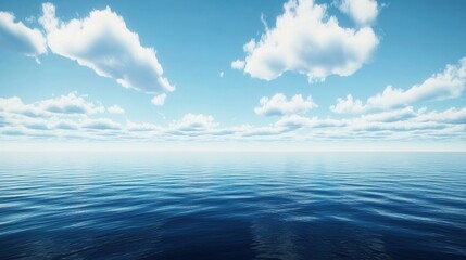 A vast expanse of blue ocean with white clouds in the sky, creating an endless horizon. 