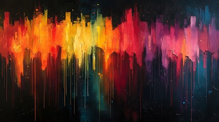 Abstract Cityscape Warm Hues Night Painting