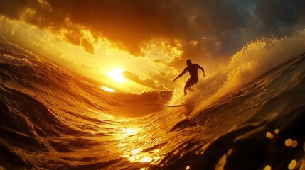 Obraz premium Golden Hour Surfing: A Silhouette of Freedom