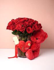 Romantic Red Roses with Teddy Bear