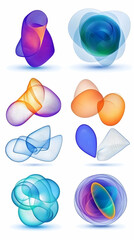 Abstract colorful shapes, design elements, white background, graphic design resource