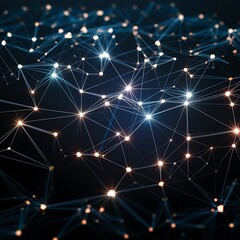 Abstract Network Visualization with Glowing Nodes and Connections in Dark Background Representing Futuristic Technology Concept and Digital Landscape