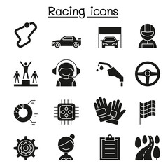 Racing icon set in thin line style