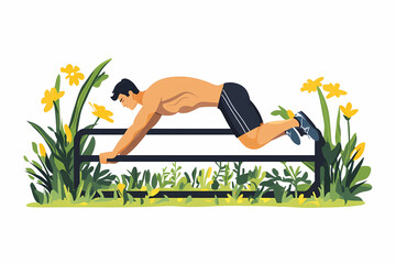 A group of diverse individuals engaged in a dynamic circuit training session, focusing on balance and calisthenics to enhance physical fitness and overall well-being.