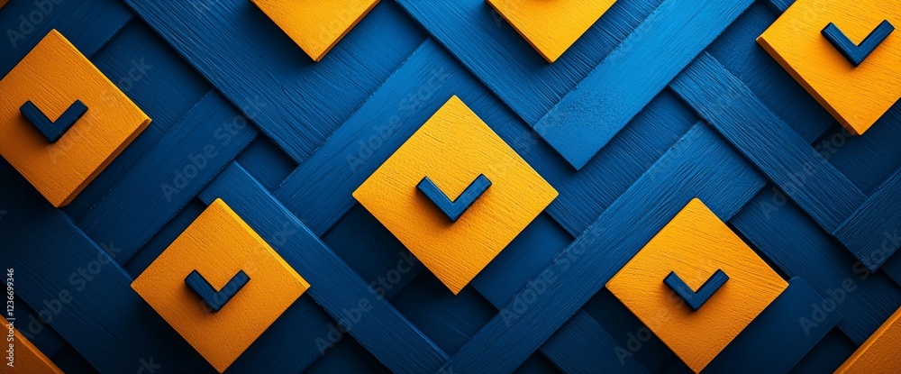Aufkleber Abstract geometric pattern with checkmarks on blue and orange squares.