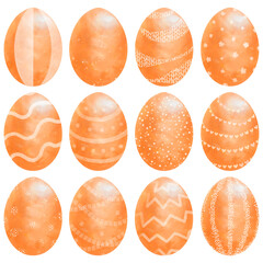 Different orange color set of easter eggs, isolated on white background