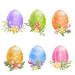 Card easter colorful eggs with flowers, cute illustration, isolated