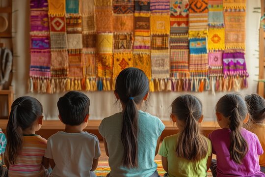 Kids engaged in a live demonstration of textile art at a cultural workshop