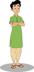 Obraz premium A indian village young boy front three quarter cartoon character design