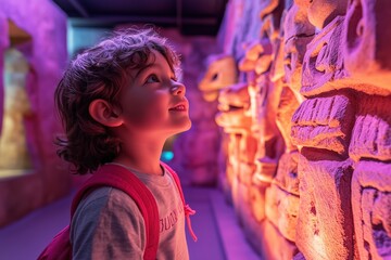 Obraz premium Group of kids enjoy exploring a replica of an ancient civilization's ruins indoors