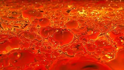 Abstract background of shimmering molten glass in vibrant orange hues