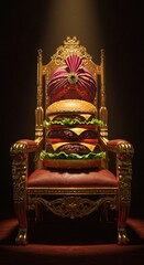 Burger with a crown on a royal chair