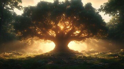 Golden sunrise forest tree