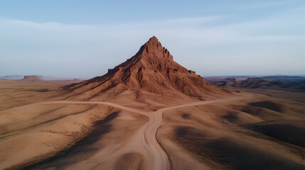 Fototapeta premium Desert peak, aerial view, three roads converge, vast landscape, travel photography