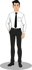 A handsome business man front three quarter pose cartoon character design