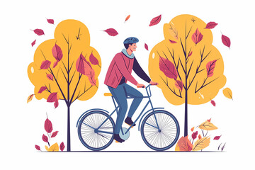 A hybrid bicycle with a sturdy frame and sleek tires stands amidst vibrant autumn foliage, showcasing its modern design and versatile features. Ideal for outdoor enthusiasts.
