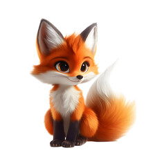 Obraz premium Fluffy 3D Cartoon Fox with White Tail Isolated on Transparent Background