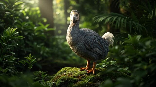 A Majestic Dodo Bird in its Lush Tropical Habitat A Digital Reconstruction of an Extinct Avian Species
