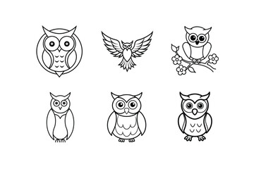 A  set of owl line art vector Illustration