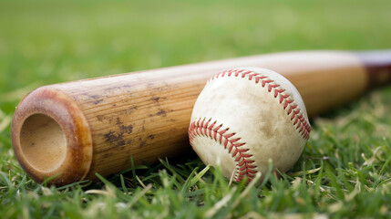 A close up image of baseball,baseball glove,baseball bat