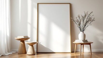 Frame mockup, paper size. Living room wall poster mockup. Interior mockup with house background. Modern interior design.
