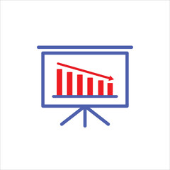 Vector arrow graph down icon, Risk line flat vector icon for mobile application, button and website design. Money loss, red line