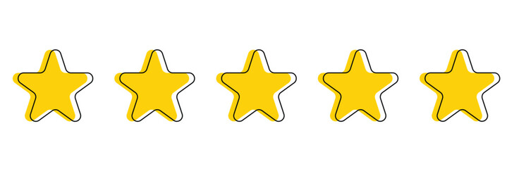  Gold And Black Stars quality rating icon. Five yellow star product quality rating. Golden star vector icons. Stars in modern simple with shadow - stock vector. 