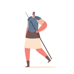 Powerful And Disciplined, The Roman Soldier Character Clad In Armor, Gripping His Spear Firmly. Symbol Of Military Might