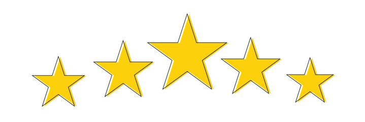  Gold And Black Stars quality rating icon. Five yellow star product quality rating. Golden star vector icons. Stars in modern simple with shadow - stock vector. 