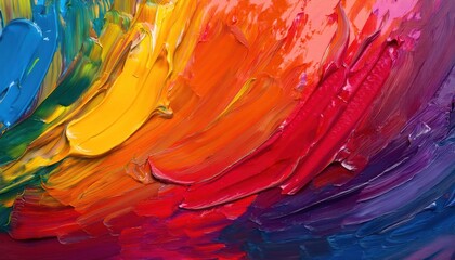 vibrant textured oil paint strokes in a dynamic rainbow gradient, featuring thick abstract...