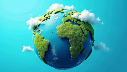 Fototapeta premium Vibrant Green Earth Globe with Fluffy Clouds