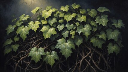 Dark and Moody Ivy Leaves in Dramatic Shadows