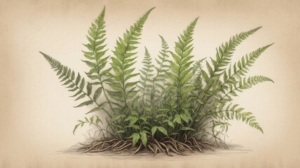 Elegant Green Fern Leaves on a Neutral Soft Background  