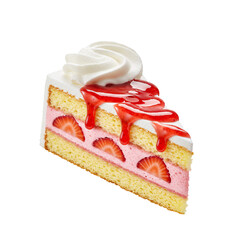 Strawberry slice cake. PNG - Transparent Background File.