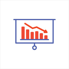 Vector arrow graph down icon, Risk line flat vector icon for mobile application, button and website design. Money loss, red line