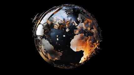 Abstract digital globe symbolizing global connectivity, featuring a network of connections and floating media content, illustrating the interconnectedness of modern communication technology.