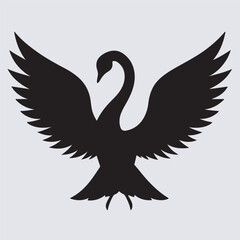 a swan spreading its wings wide silhouette vector art illustration.