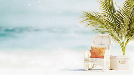Obraz premium Relaxing beach chair, ocean view, palm tree, summer vacation