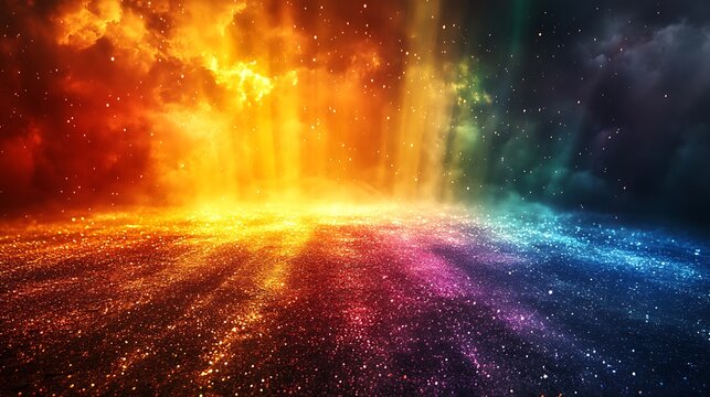 Glittering Celestial Landscape With Fiery And Cosmic Hues