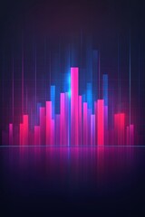 Glowing Cityscape, Abstract Neon Finance Background, Illustrating Upward Trends In Red And Blue