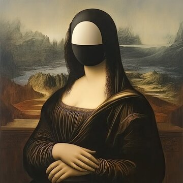 Faceless Mona Lisa with mask.
