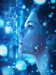 Creative forex chart on blue bokeh wallpaper. Finance and invest concept. Double exposure. 3D Rendering