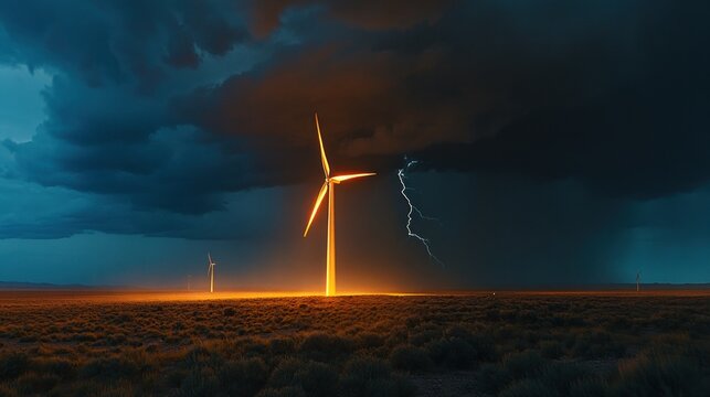 Wind Turbine under a Dramatic Stormy Sky
